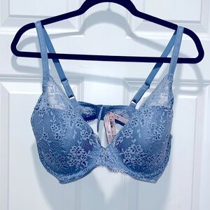 NWT Victoria’s Secret Blue Lace Bra 38D underwire plunge gold hardware NEW